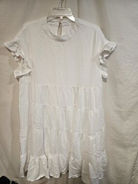 White Ruffle Sleeve Tiered Mini Dress